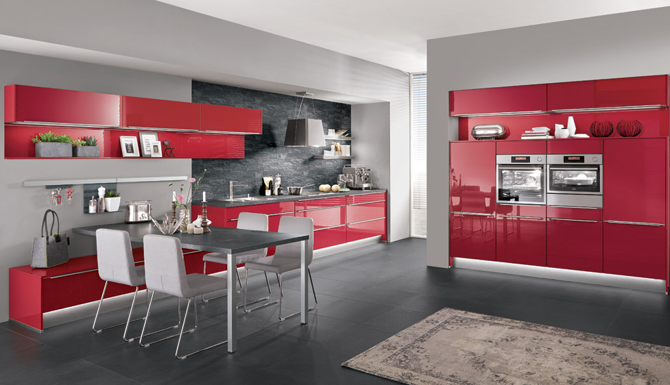 i-Home Kitchens – Nobilia & German :: Nobilia Flash (501) Red High Gloss Lacquered German Kitchen